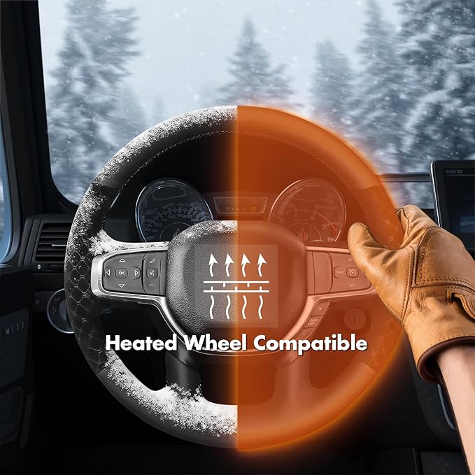 MEWANT Hand-Stitched Steering Wheel Cover Wrap for Dodge Ram 1500 2019-2023 Steering Wheel Accessories for Dodge Ram(Backsides Without Buttons)