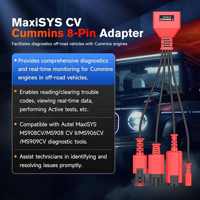 Autel Original MaxiSYS CV Cummins 8Pin Adapter, 8-Pin Off-Highway Vehicle Cable Connector for Cummins Engines, Work with Heavy Duty Truck Scanner Semi Truck Tool MS909CV, MS908CV II, MS908CV, MS906CV