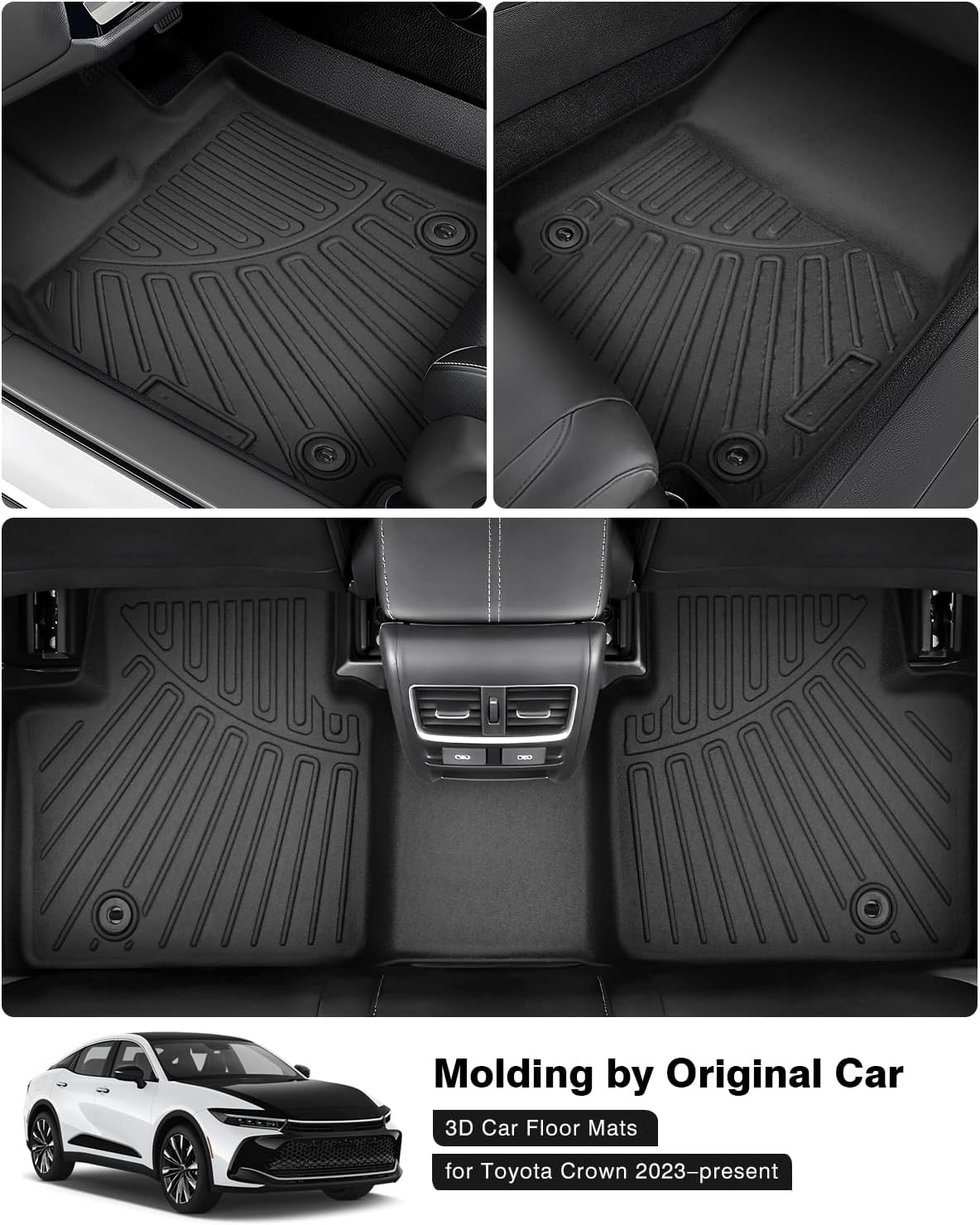 Powerty Floor Mats for 2023 2024 2025 Toyota Crown Accessories All Weather Floor Liner 3D TPE 1st & 2nd Row Floor Mat Heavy-Duty Floor Liners
