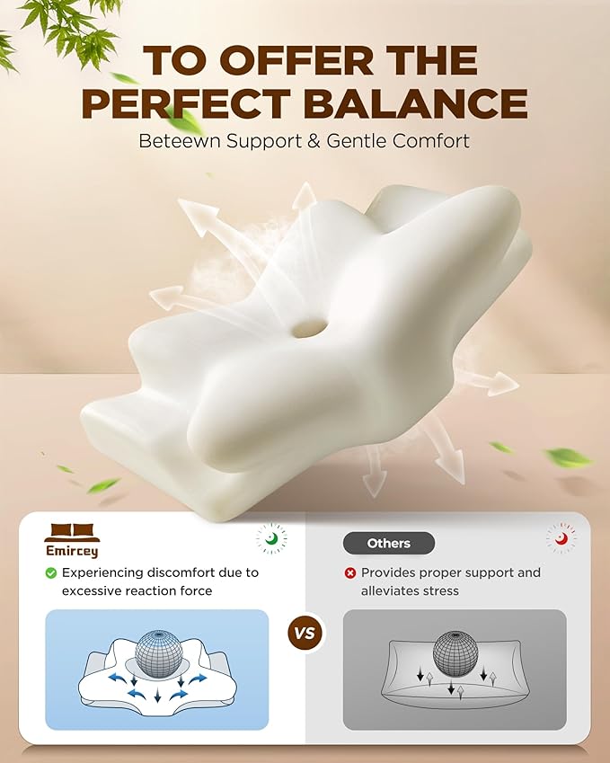 Sleep Doctor Approved Cervical Neck Pillow Sleeping, Ergonomic Contour Side Sleeper Pillows Adults, Cooling Orthopedic Pillow Pain Relief Support, Memory Foam Back Stomach Sleepers Gray, King