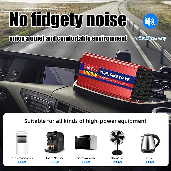 3000W 24V Pure Sine Wave Inverter, 24V DC to 110V/120V AC Power Inverter for RV、Off Grid、Truck、Power Outage with 4 AC outlets and LCD Display