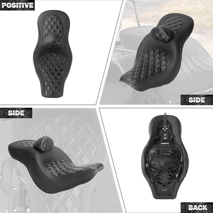 Motorcycle One-piece Seat Driver& Passenger Seat Fit for Harley Softail Low Rider FXLR FXLRS FXLRST 2018-later (#2 Seat w/Pad-Rhombus)