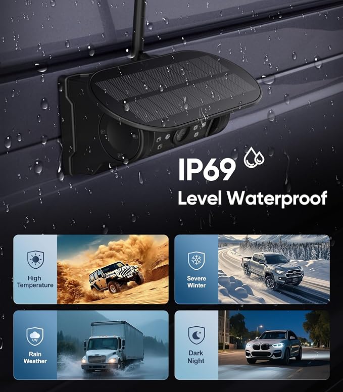 7" Portable 1080P Solar Wireless Backup Camera Car Dash Cam,1 Min No Wiring Easy Install Rechargeable Magnetic Back up Camera for Truck/Trailer/Small RV/Camper (Single Camera)