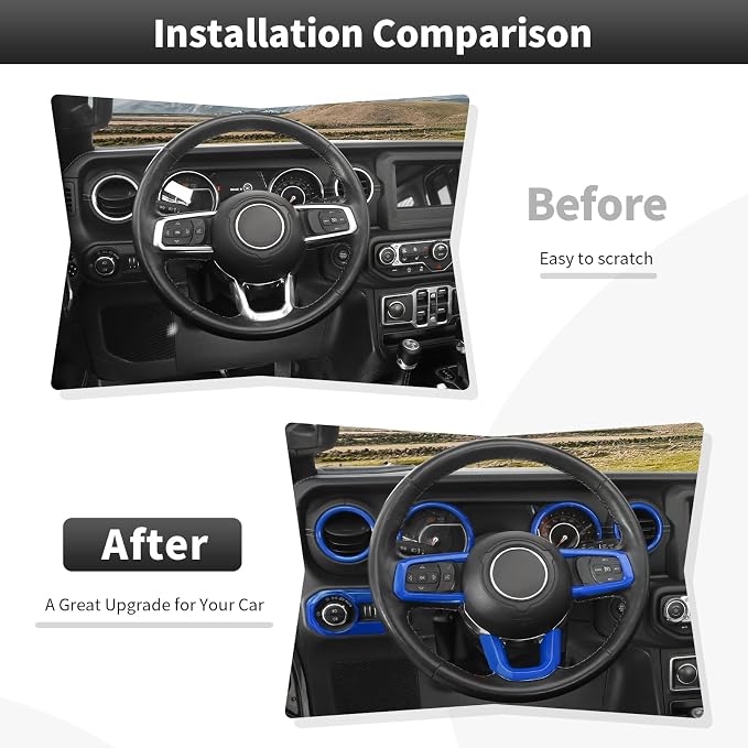 21PCS Blue Interior Trim Kits Fit for 2018-2023 Jeep Wrangler JL JLU & Gladiator JT 4Door Interior Decor Accessories Dashboard AC Headlight Switch Roof Speaker Inner Door Bowl Steering Button Frame