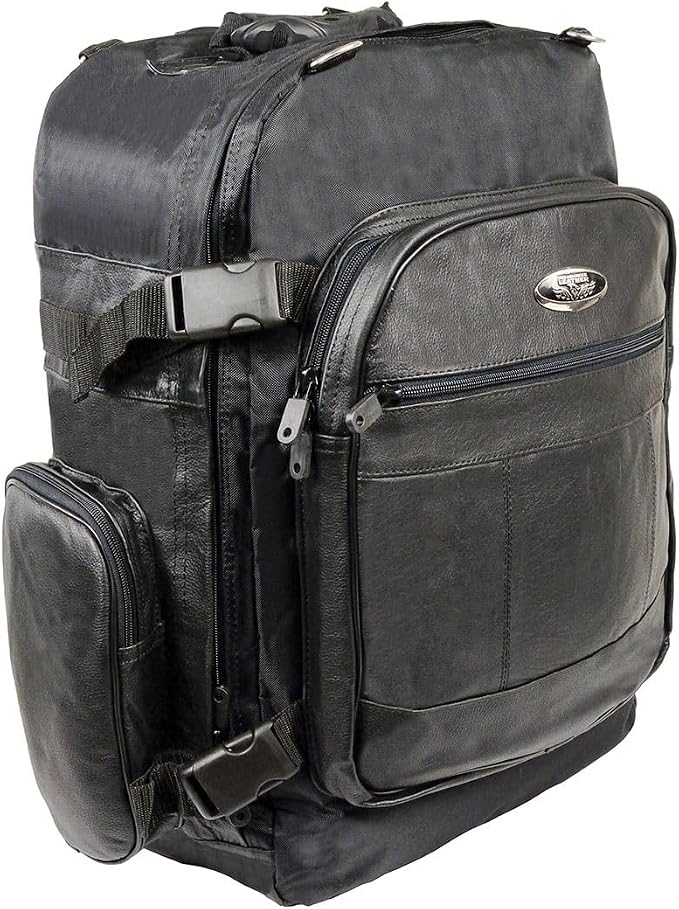 Milwaukee Leather SH540 Medium Black Size Leather and Textile Motorcycle Sissy Bar Back Pack Bag - Medium