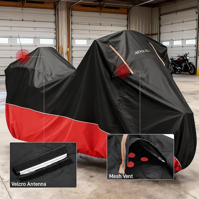 Waterproof Motorcycle Cover 420D Oxford Heavy Duty with Side Top Box Compatible with Harley Davidson Touring Ultra Limited Street Glide Road Glide Electra Glide (116" x 47" x 53")