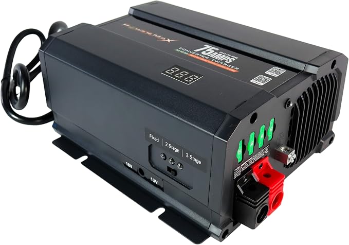 PowerMax PM3 75LK RV Power Converter - 12 Volt 75 Amp with 3 Stage Smart Charging Mode, Lithium Compatible