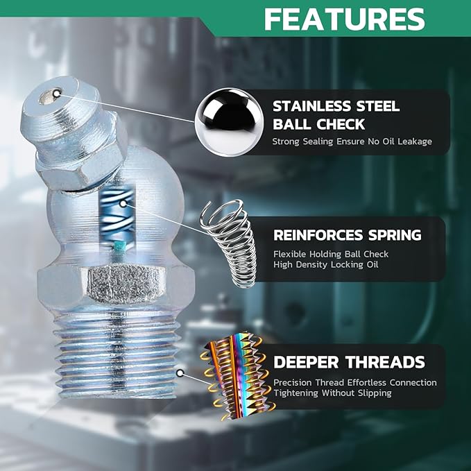 OURU Grease Fittings Assortment Kit with DlY Tool Storage Box Organizer, 450PCS SAE & Metric Grease Zerk (Straight/45°/90°) with Standard & 90° Couplers, Dust Caps & 7-11mm Wrench Set for Grease Gun