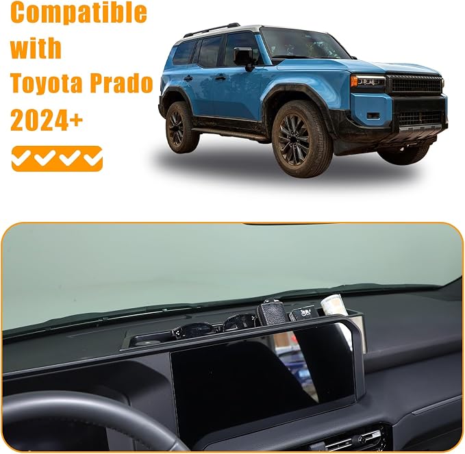 Center Console Dash Organizer Tray Compatible with Toyota Land Cruiser 250 Prado 2024 2025 2026 Navigation Screen Rear Insert Auxiliary Storage Box,Phone Holder Accessories (Style F (Without bracket))