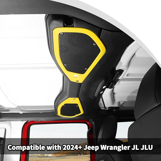 JWWY for Jeep JL Speaker Audio Player Trim Top & A Pillar Cover Trim for 2024-2025 Jeep Wrangler JL JLU & Gladiator JT 4xe Interior Accessories ABS 4PCS Yellow
