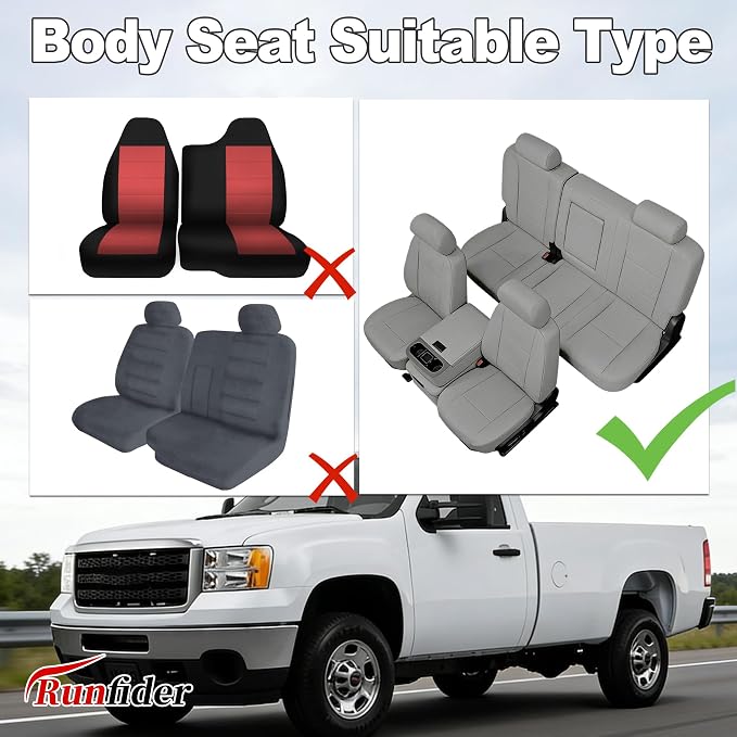 Seat Covers for Chevy Silverado & GMC Sierra 1500/2500HD 2007-2013 Heavy Duty Cloth Protector Interior Accessories，Waterproof & Machine Washable-Gray (Front & Rear)