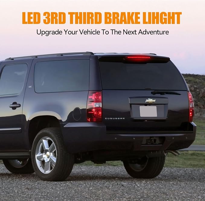 Third 3rd Brake Light LED for 2007-2014 Chevy Tahoe/Suburban/GMC Yukon & XL, High Mount Rear Brake Lights Assembly, Waterproof Center Cab Lamp Stop Light (Black)