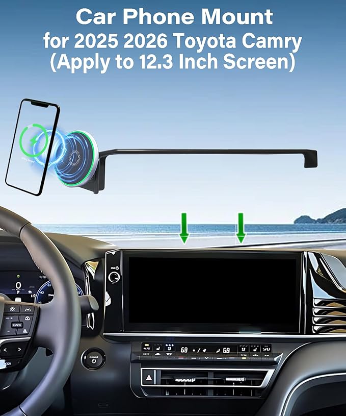 Car Phone Holder for c 2025 2026 Accessories 15W MagSafe Fast Wireless Charger Cell Phone Mount Apply to 12.3 Inch Touch Screen Fixed Clip 360° Rotation