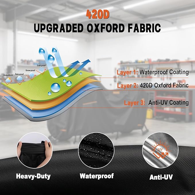 Saking 3XL Larger Motorcycle Cover for Harley Davidson, Heavy Duty 420D Waterproof Outdoor Cover with Lock Holes & Air Vents, Fits Touring, Cruiser, Adventure Bikes (Widened Rear Design)