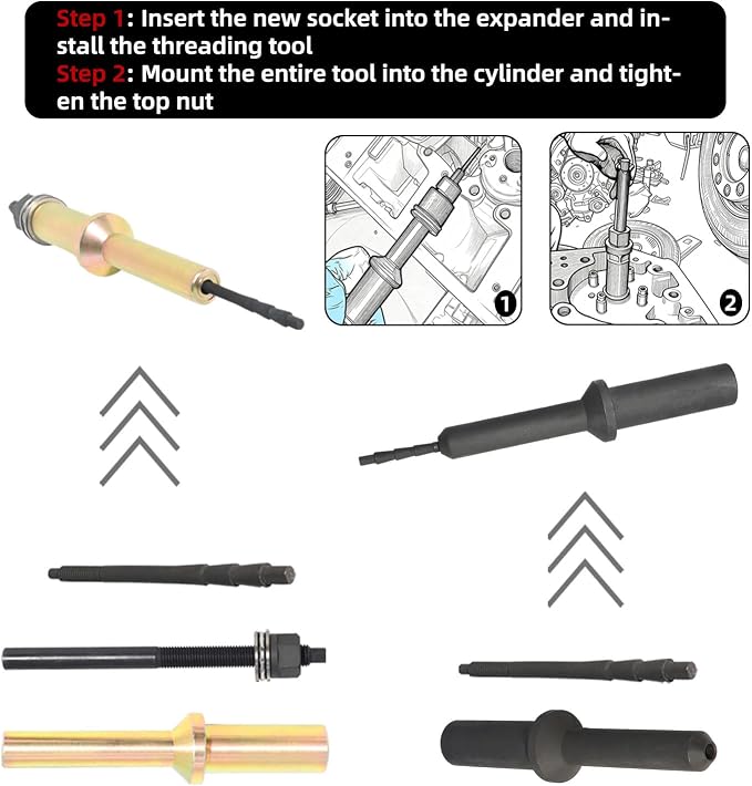 Injector Socket Cup Nozzle Tube Remover & Installer Tool Kit for Volvo D11 D13 D16 FM12 Mack MP7 MP8 MP10 Engine 9986174 88800387 88800513 88880210 88800467 88800457 9998253 88880054 88800102 9998688