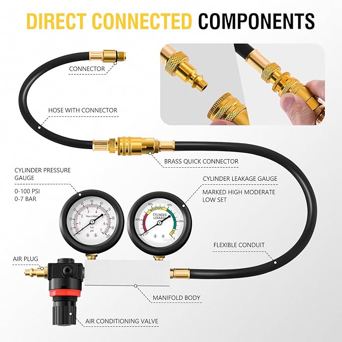 DNA Motoring TU-21 Cylinder Leak Down Tester Kit Automotive Engine Pressure Gauges Compression Test Leakage Detector Tool Set, TOOLS-00335