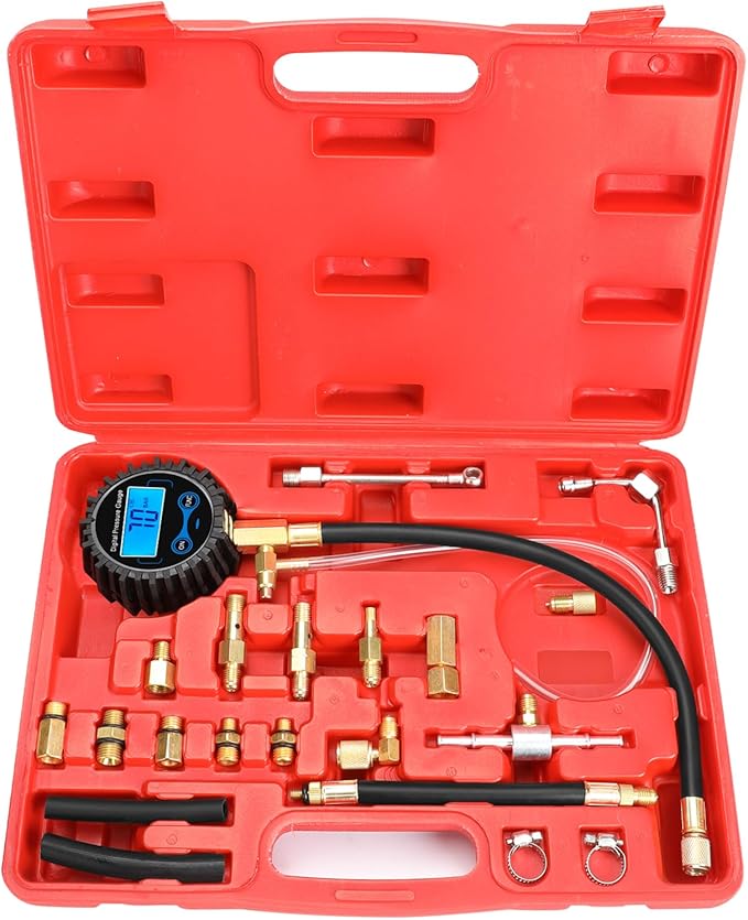 BETOOLL Fuel Pressure Gauge - Fuel Pressure Test Kit - Digital Gauge Fuel Pressure Gauge Kit - Fuel Injector Injection Pump Pressure Tester Car Tools 0-300PSI for Cars and Trucks