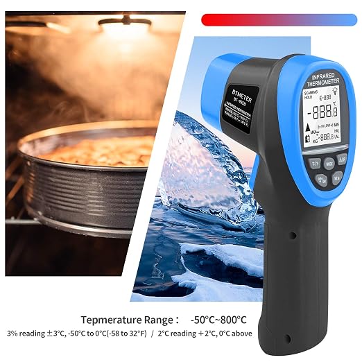 BTMETER BT-985B Laser Temp Gun Pyrometer, -58~2480℉(-50~1360℃) High Temperature Meter, 16:1 Distance Spot Ratio Industrial Infrared Thermometer Tester for Furnace, Smelting (NOT for Human Temp)