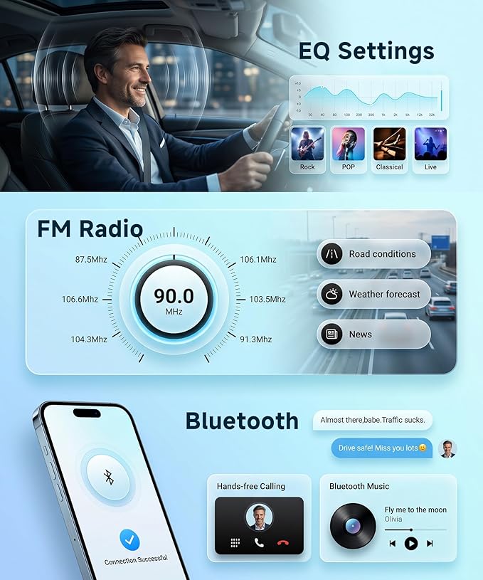 Double Din Car Radio Stereo, 7 inch Touch Screen Radio for Car Stereo Receivers, 2 Din Bluetooth Radio, Backup Camera, SWC, Mirror Link, Support FM/EQ/AUX, Type-C & USB Charging