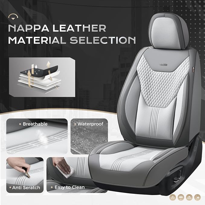 Coverado Car Seat Covers with Lumbar Support, Front Covers for Cars, Universal Automotive Seat Cover, Waterproof, Leather Car Seat Cushion, Interior Seat Protectors for Most Cars