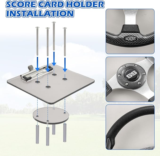 NOKINS 12.5" Universal Golf Cart Steering Wheel&Scorecard Holder, Fit EZGO TXT/RXV/Club Car DS/Precedent/Yamaha, Most Golf Carts (Carbon Fiber Black)