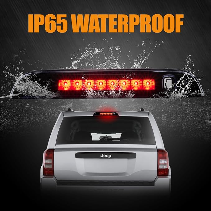 Third 3rd Brake Light LED for 2007-2017 Jeep Patriot, High Mount Rear Brake Lights Assembly for 07-17 Jeep Patriot, Waterproof Center Cab Lamp Stop Light (Black)