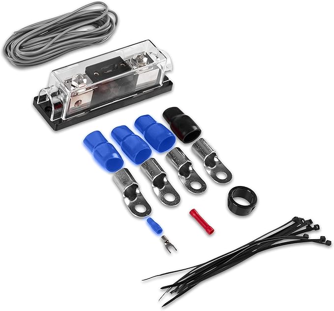 Belva True 1/0 Gauge AWG Premium CCA Complete Amplifier Wiring Kit with OFC 2-Channel RCA Cable - BAK02BL Blue