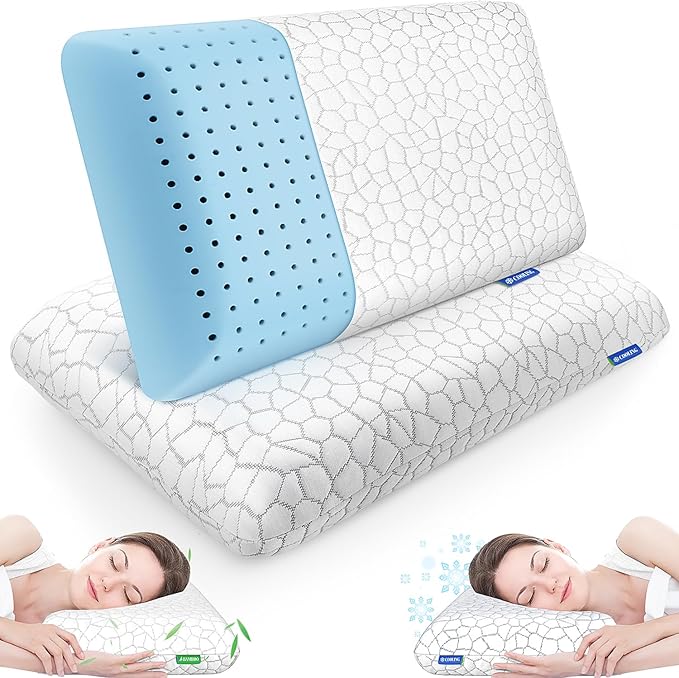 CushZone Memory Foam Pillows for Sleeping, Bed Pillow with Removable and Machine Washable Cover, Bed Pillow for Side, Back and Stomach Sleepers, Queen Size (2 Pack)