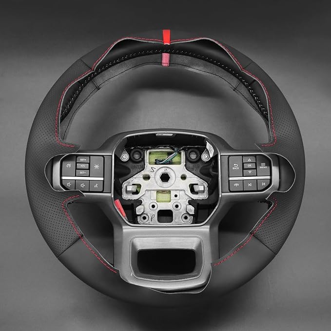 Black Leather Carbon Fiber Suede Steering Wheel Cover for Ford F-150 2021-2026 /Ford F-250 F-350 F-450 F-55- F600 2023 2024 2025 2026/Ford Expedition 2022-2024 Accessories Custom OEM Parts