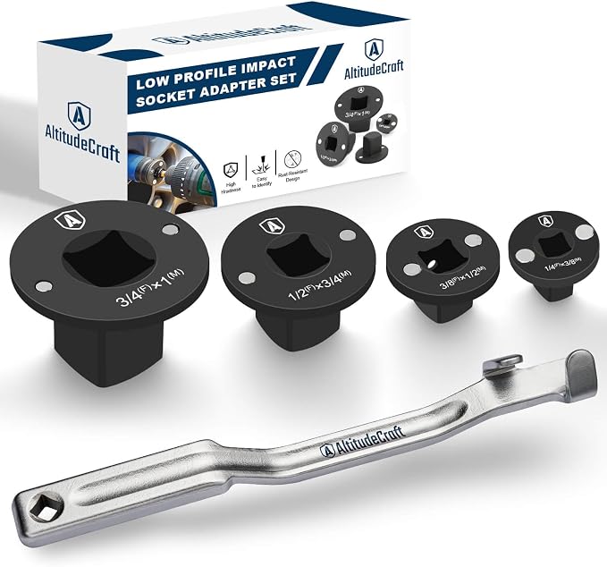 Wrench Extender Tool and Low Profile Socket Adapter Bundle