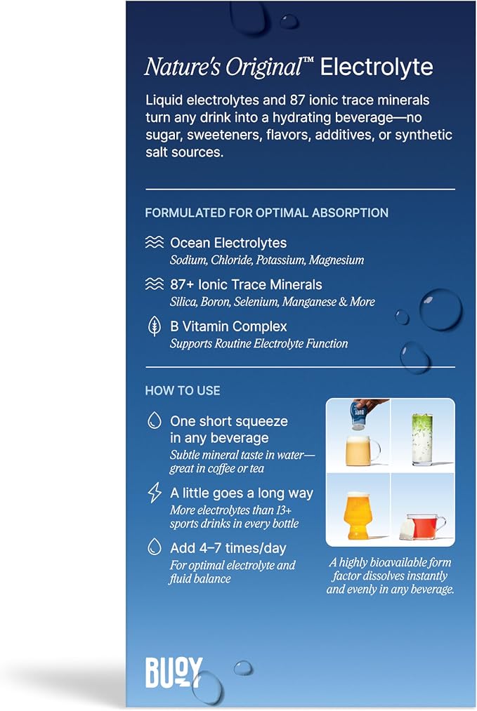 Buoy Electrolyte Drops | 120 Servings | No Sugar, No Sweeteners | 87+ Trace Minerals, Vitamins & Antioxidants | Subtle Mineral Taste | Hydration Supplement - Unflavored 3 Pack