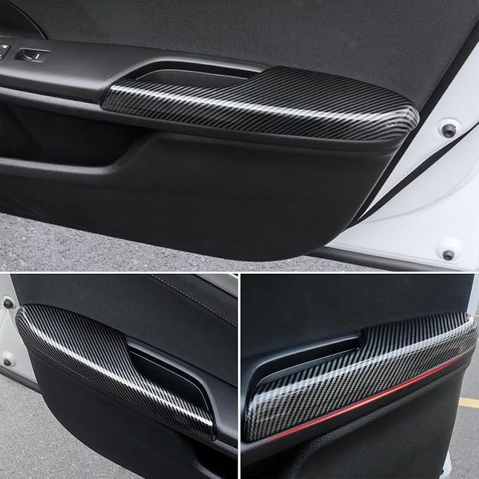 Carbon Fiber Window Lift Switch Panel Cover & Interior Door Handle Armrest Cover Compatible with Honda Civic 10th Gen 2016-2021