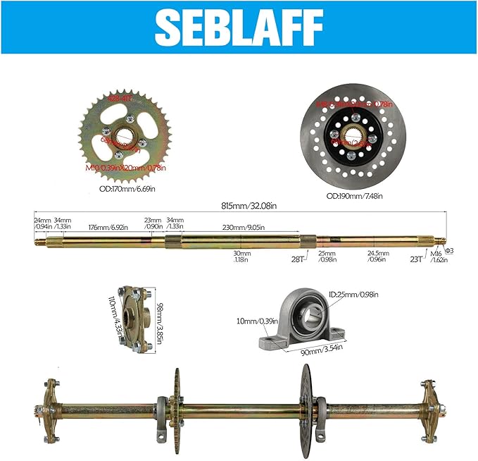 32in Go Kart ATV Live Rear Axle Kit Replacement for Go Kart ATV Quad and Drift Trikes