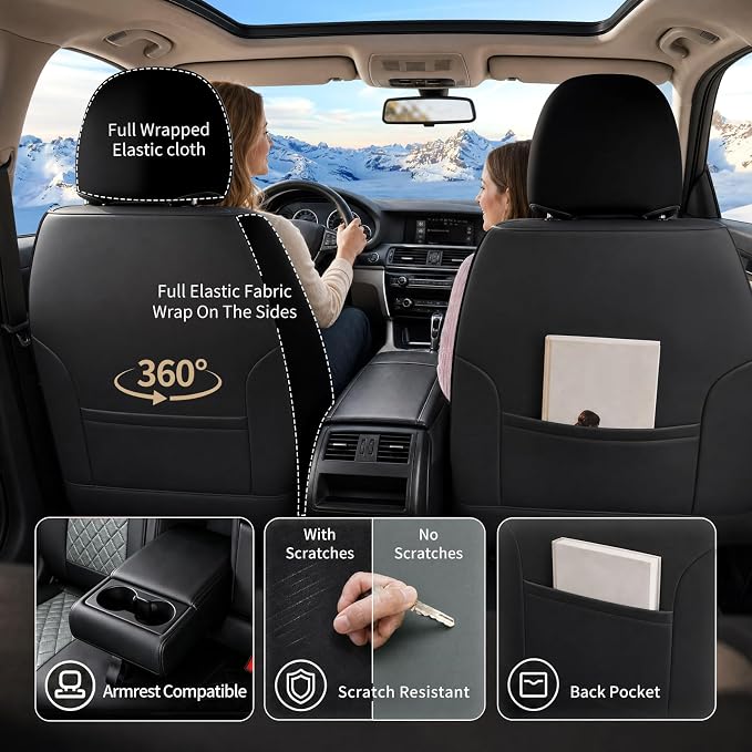 Fit Edge Car Seat Covers for Ford Edge 2007-2025 2026 - Luxury Leather, Anti-Slip, All-Weather Seat Cushions, Waterproof & Breathable, Airbag Compatible, Full 5-Seat Set (Gray)
