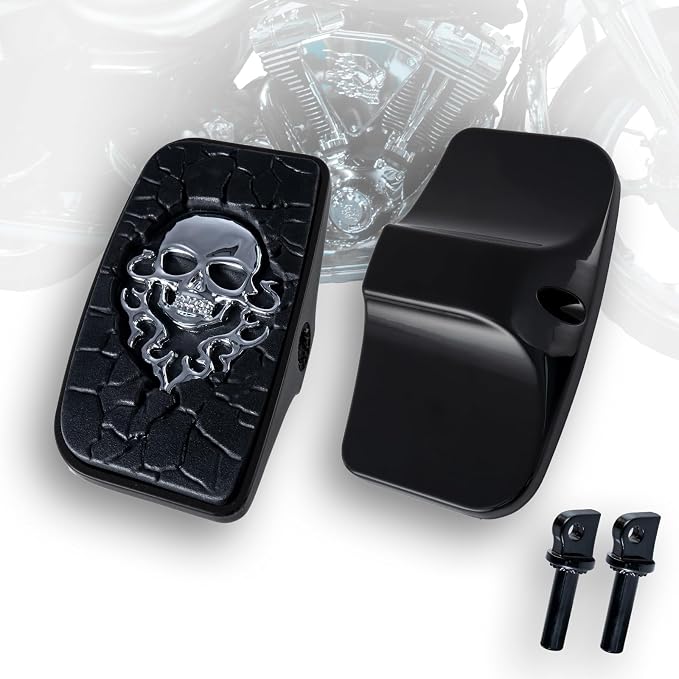 Driver Passenger Footpeg Passenger Peg Floorboard Footboard for Harley Road King street Glide Dyna Fatboy Softail lowrider V-Rod breakout Fatbob Streetbob Heritage Deluxe (MetalSkull-Black)
