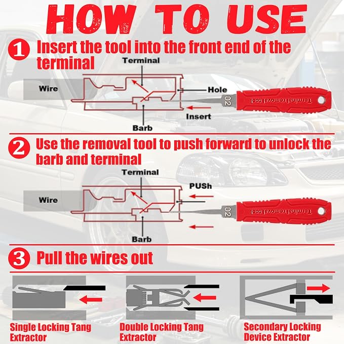 Depinning Tools Kit - 41Pcs Pin Removal Tools with Blow-Molded Case | 41Pcs Terminal Removal Tools Terminal Pin Removal Kit for Automotive Motorcycle Electrical Wire Harness & Connectors