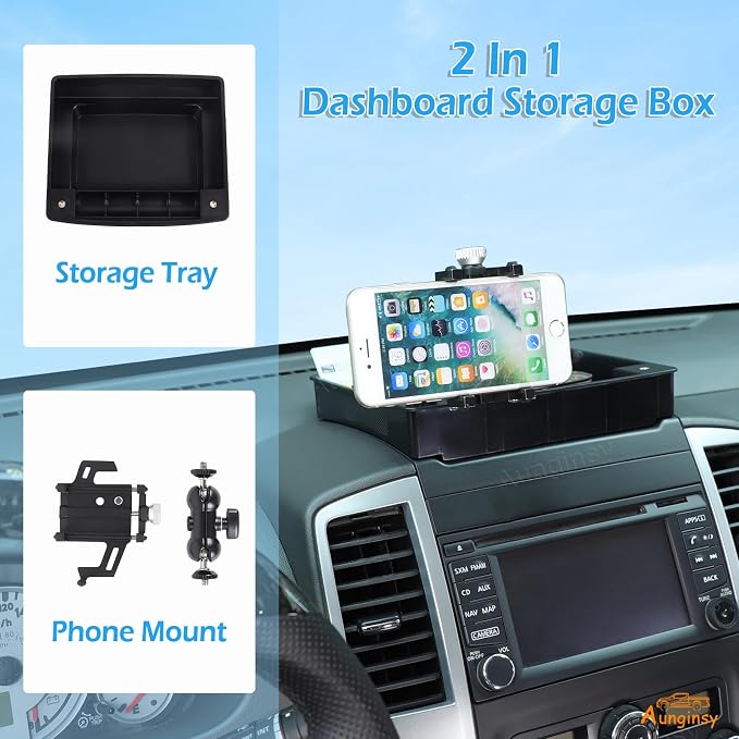 Aunginsy Center Console Dash Storage Tray Compatible with Nissan Frontier 2009-2017 Accessories, Dashboard Multi-Functional Phone Holder Storage Box, Dash Organizer Tray Insert With Mobile Phone Mount