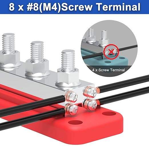 600A Bus Bar 12V Power Distribution Block with 3/8" (M10) 4-Posts Heavy Duty Terminals Block with Cover for Automotive, Marine, Battery System (Red)