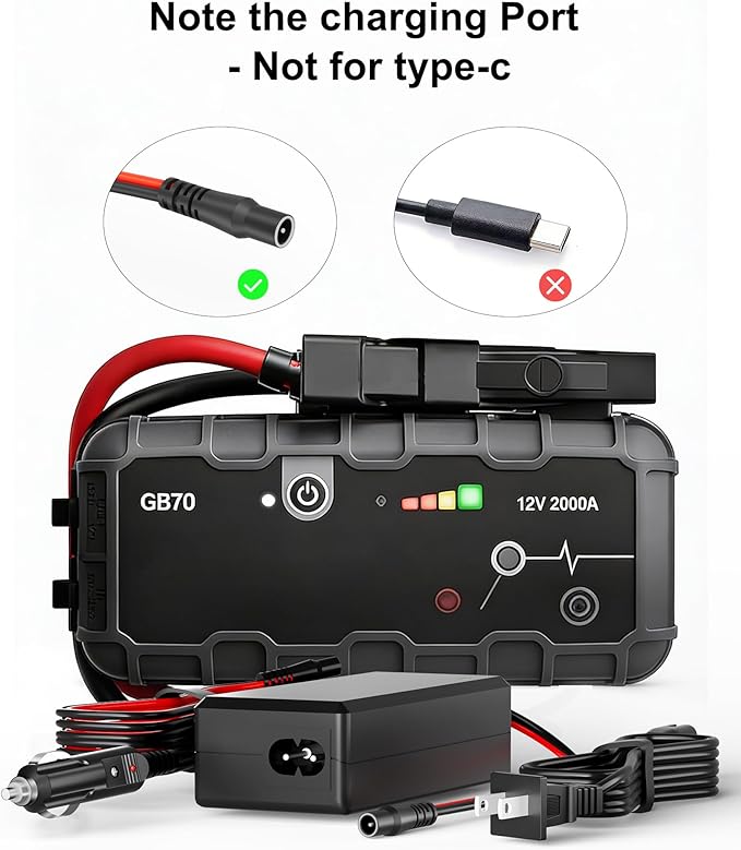 WUKUR 14V Charger Cable for NOCO Boost UltraSafe Jump Starter Compatible with NOCO GB70 GB150 GB250+ GB251+ GB500 GB500+ NOCO Boost UltraSafe Portable Lithium Jump Starter Battery Power Adapter Set