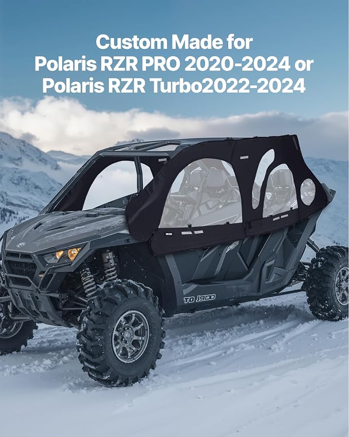 VEVOR Cab Enclosure Upper Doors, Compatible with Polaris RZR PRO 2020-2024/Polaris RZR Turbo 2022-2024, Soft Upper Doors, Upgraded Zipper UTV Soft Side Window Kit, Fit with Side Mirror and Windshields
