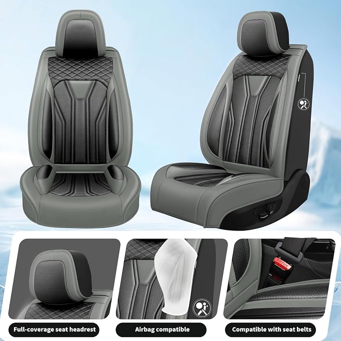 Fit HRV Car Seat Covers Premium Leather for Honda HRV 2018-2025 2026. Waterproof， Anti-Slip, Scratch-Resistant & All-Weather Seat Cushion Protector (2 Front Seat, Gray&Black)