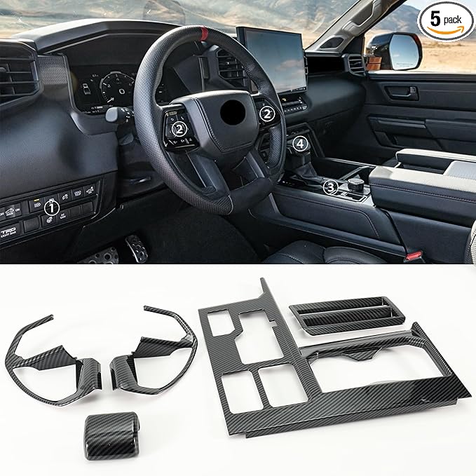 Gear Shift Panel Cover Trim Kit for Toyota Tundra 2022-2026 with Steering Wheel Trim Cover