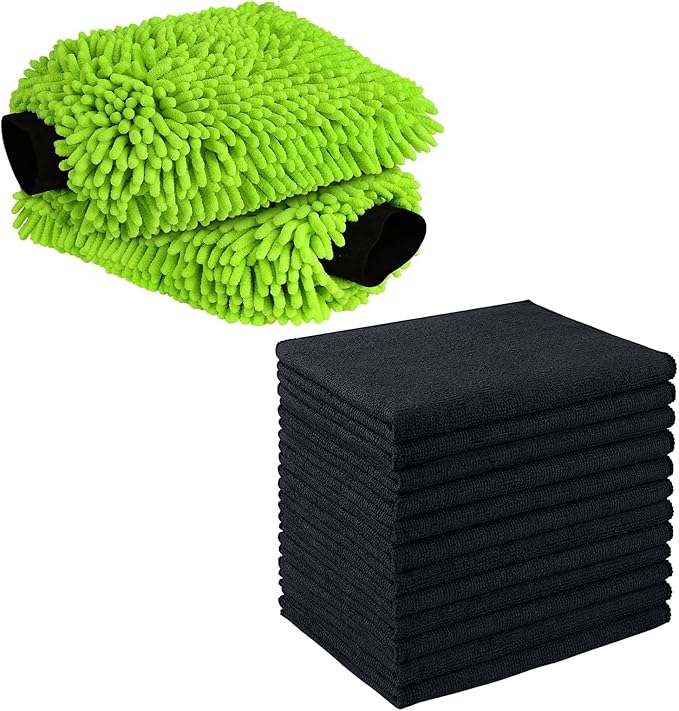 AIDEA Car Wash Mitt Microfiber, 2PK-Scratch & Lint-Free, 12PK, Premium Car Microfiber Towels