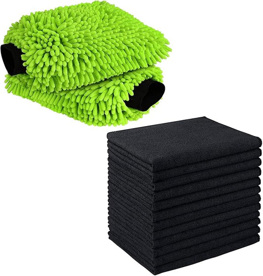 AIDEA Car Wash Mitt Microfiber, 2PK-Scratch & Lint-Free, 12PK, Premium Car Microfiber Towels