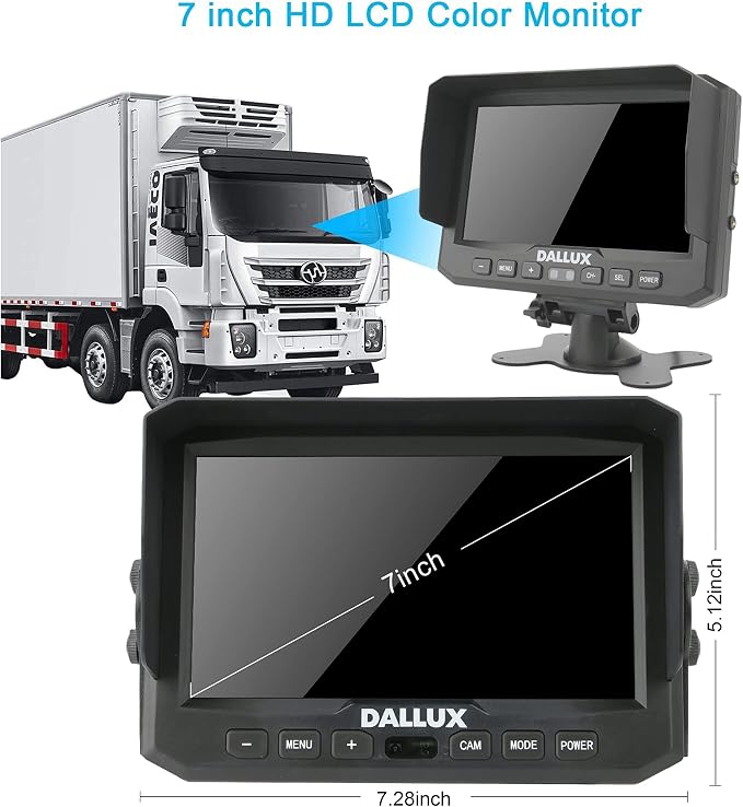 DALLUX Digital Wireless Backup Camera,7 inch DVR Monitor for Heavy Vehicle/5th Wheel Pickup/Truck/Trailer/Bus/Van/RV Camper/Agriculture with 1080P Stable Signal IP69K Reverse Rearview/Front Camera