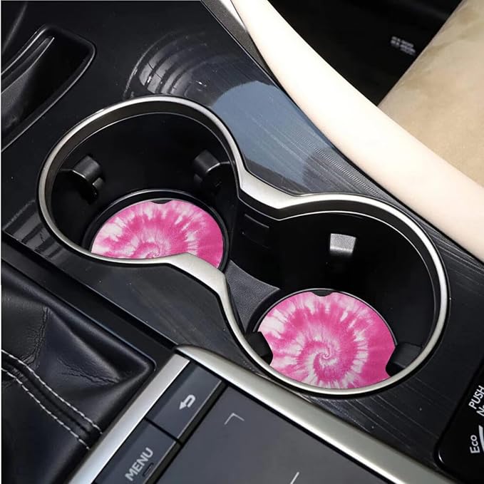 BIGCARJOB Pink Tie Dye Car Seat Cover Full Set 15 Pieces Tie Dye Car Interior Accessories Set with Universal Steering Wheel Cover Car Trash Can Hanging Seat Headrest Covers