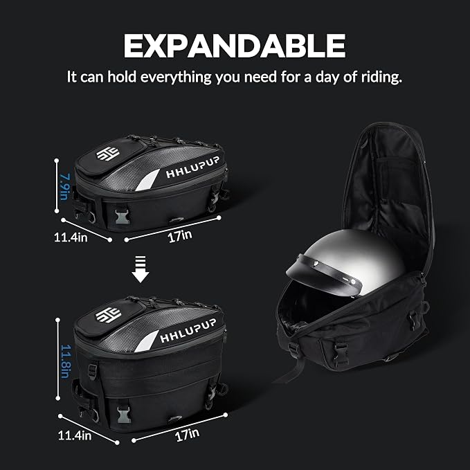 Motorcycle Tail Bag Seat Helmet Large Capacity Dual Use Motorcycle Backpack, 25L-38L Waterproof Luggage Bags White
