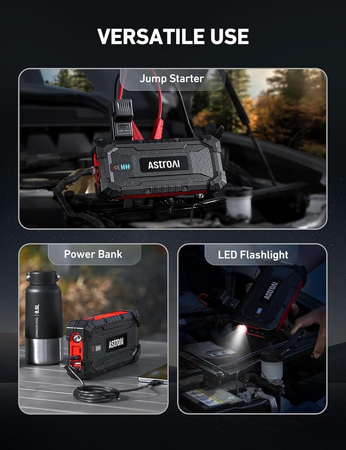 AstroAI S8 Ultra 4000A Car Jump Starter, Jump Box up to All Gas Engines & 12L Diesel, 12V Portable Power Bank with USB/Type-C Ports, 3 Modes LED Flashlight, Auto Battery Booster with Jumper Cable