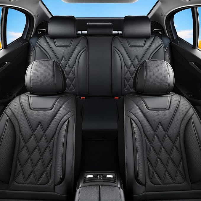Car Seat Covers Compatible with Ford Focus 2009-2018 - Full Set 5 Seats Luxury Leather All-Weather Seat Cushions & Protectors, Waterproof & Breathable, Airbag Compatible (Black)