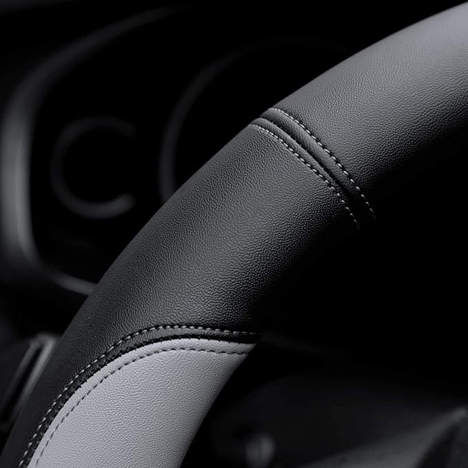 Valleycomfy Microfiber Leather Steering Wheel Cover Large-Size for F150 F250 F350 Ram 4Runner Tacoma Tundra Range Rover Model S X with 15 1/2 inches-16 inches Outer Diameter-Gray